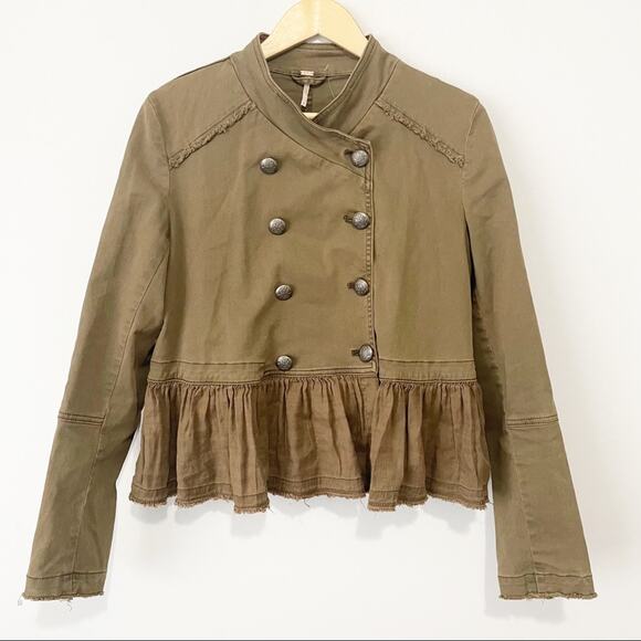 Free People green ruffled military jacket small - Picture 5 of 15